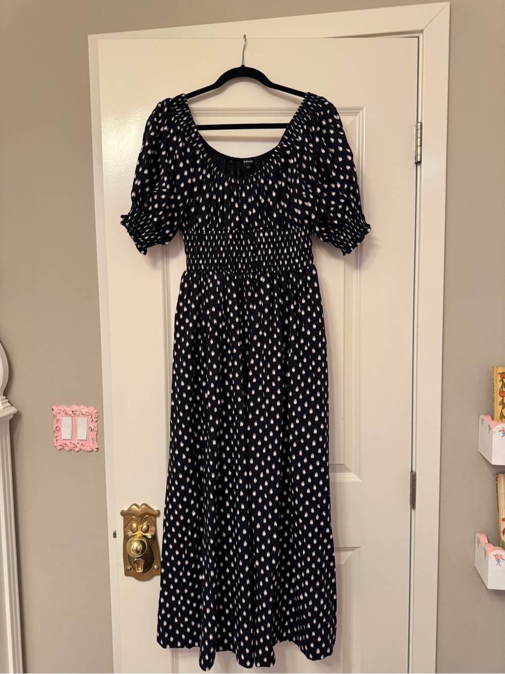 Madewell Black and White Polka Dot Smocked Midi Dress